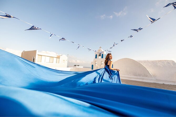Santorini: Flying Dress Professional Photography *Dress Included* - Vibrant and Personalized Flying Dress Photoshoot in Santorini