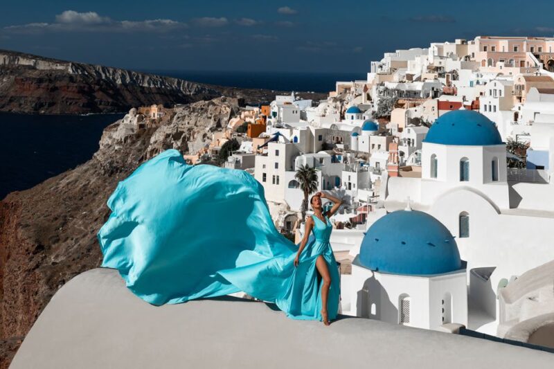 Santorini flying dress - Experience the Magic of a Santorini Flying Dress Photo Shoot for $423