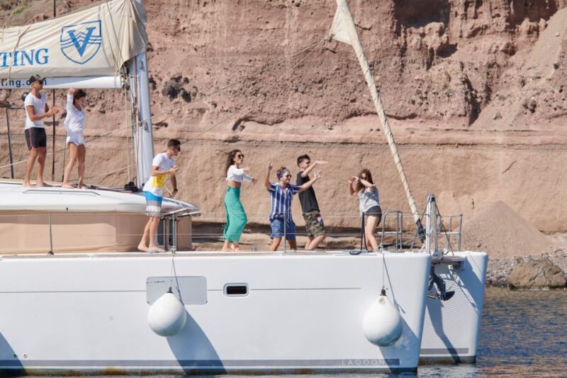 Santorini Gold Catamaran Cruise with Snorkel, BBQ & Open Bar - Starting Point at Vlychada Marina
