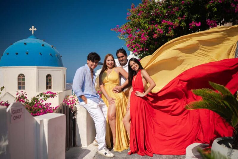 Santorini: Group Flying Dress Photoshoot with Pickup - Capture Memorable Photos in Santorini with a Group Flying Dress Photoshoot