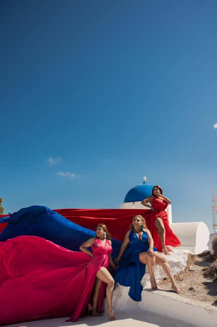 Santorini: Group Flying Dress Photoshoot with Pickup - Locations of the Photoshoot: Imerovigli and Oia