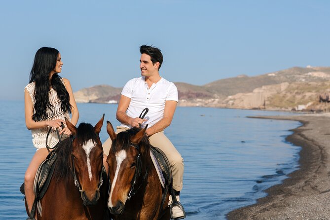 Santorini: Horse riding to the Black Sandy Beach (Eros beach) - Discover Santorinis Black Sand Beach on Horseback
