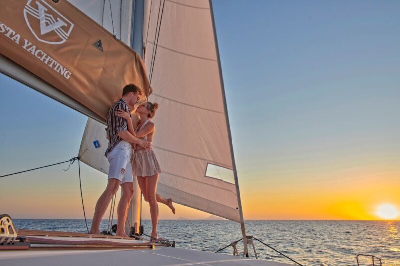 Santorini: Platinum Catamaran Cruise w/ BBQ Meal & Open Bar - Key Points