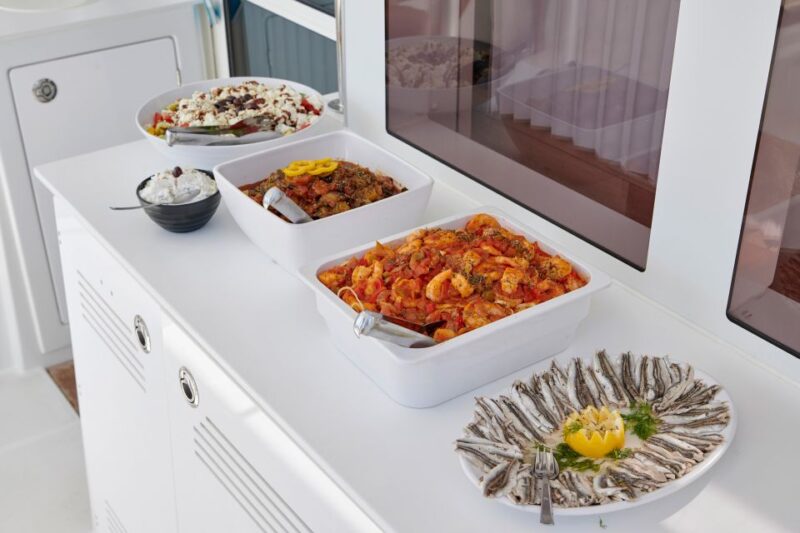 Santorini: Platinum Catamaran Cruise w/ BBQ Meal & Open Bar - The Marine and Landmarks Around Santorini