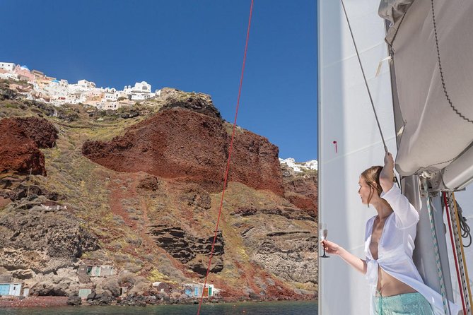 Santorini Private Catamaran Cruise with BBQ, Open Bar & Transfers - Undersea Hot Springs Near the Volcano