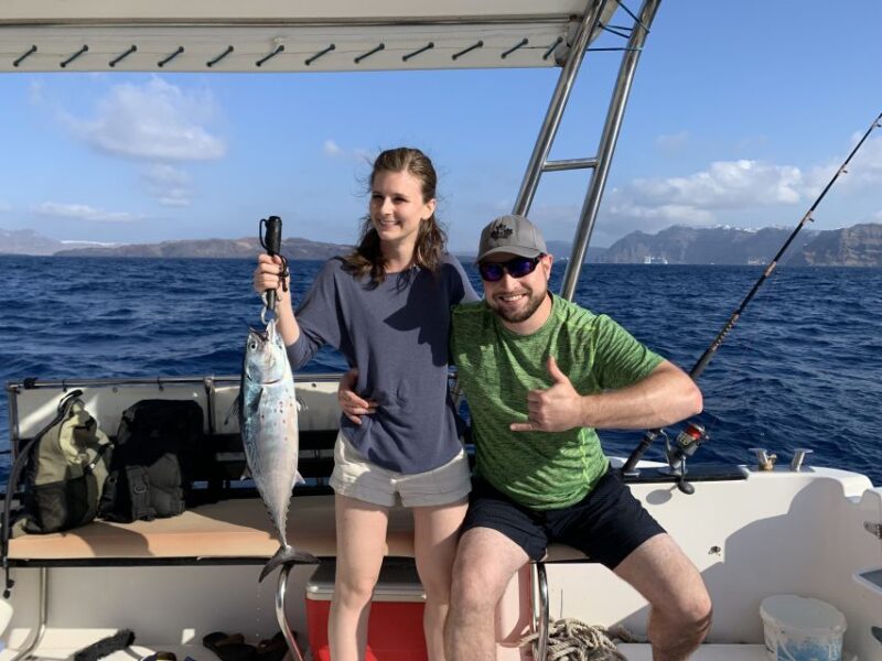 Santorini Private Cruise boat fishing tour - BBQ, Snorkeling - Catch Your Fish and Feast on a Homemade Seafood Lunch