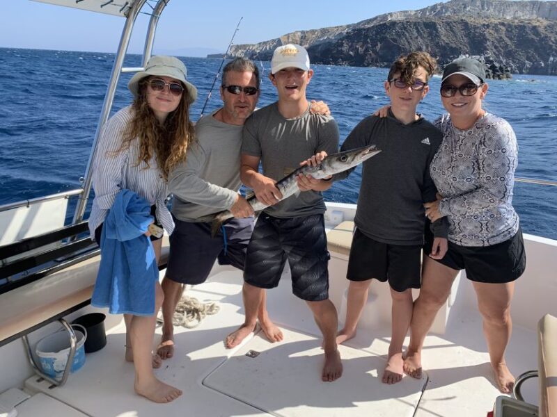 Santorini Private Cruise boat fishing tour - BBQ, Snorkeling - Sunset Views and Relaxed Atmosphere on the Water