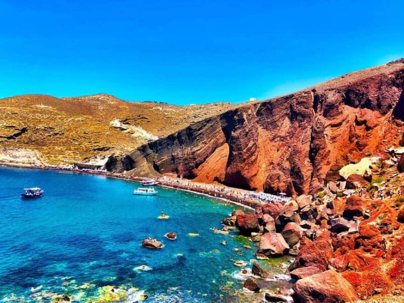 Santorini: Red Beach, Black Sand Beach w/ Lunch and Sunbeds - Key Points