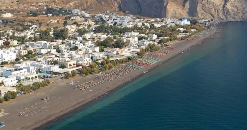 Santorini: Red Beach, Black Sand Beach w/ Lunch and Sunbeds - Enjoy a Greek Lunch with a View at Perissa