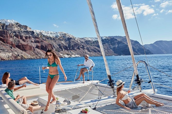 Santorini Sunset Luxury Sailing Catamaran Cruise with BBQ, drinks, transfer - Starting the Santorini Luxury Catamaran Experience