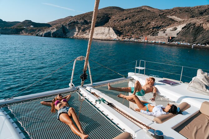 Santorini Sunset Sailing Cruise: Dinner, BBQ, Open Bar, Transfers - Swimming and Snorkeling at Mesa Pigadia Beach