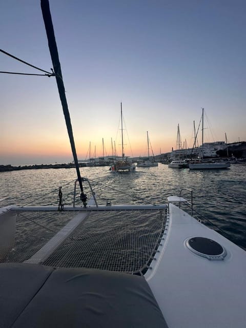 Santorini:Cruises with Catamaran around the Volcanic Island. - Comfort and Safety Are Prioritized on This Catamaran Tour