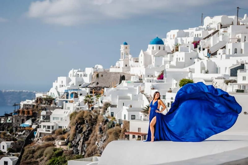 Santorini:Flying Dress shoot with Professional photographer - Discover the Magic of the Santorini Flying Dress Photoshoot
