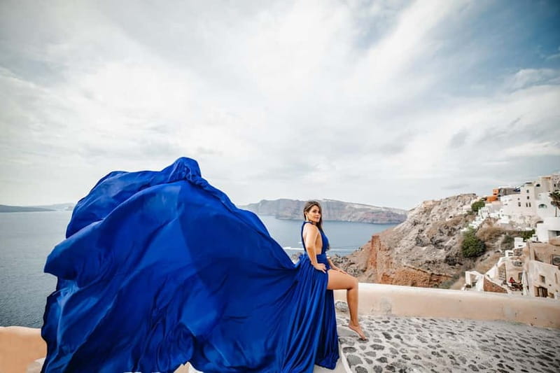 Santorini:Flying Dress shoot with Professional photographer - Dress Selection and Customization Options