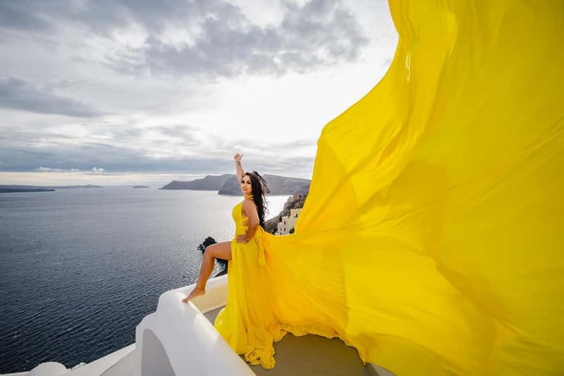 Santorini:Flying Dress shoot with Professional photographer - The Photographic Style and Delivery Timeline