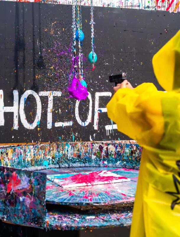 Shooting and Spinning Private Art Experience in Houston - Transforming Chaos into Art with the Spinning Machine