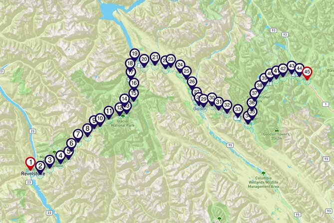 Smartphone Audio Driving Tour between Lake Louise & Revelstoke - The Suggested Route and How to Start Anywhere Along It