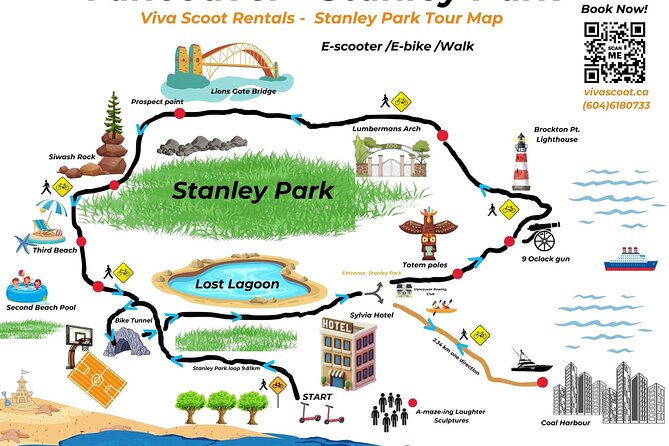 Stanley Park Seawall E-scooter Rental with Self Guided map - Concluding at English Bay and Relaxing by the Water