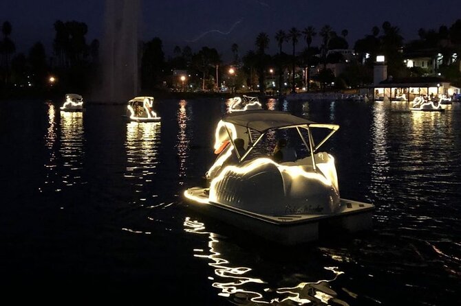 Swan Boat Night Ride at Echo Park Lake - The Experience of Gliding Through Echo Park at Night