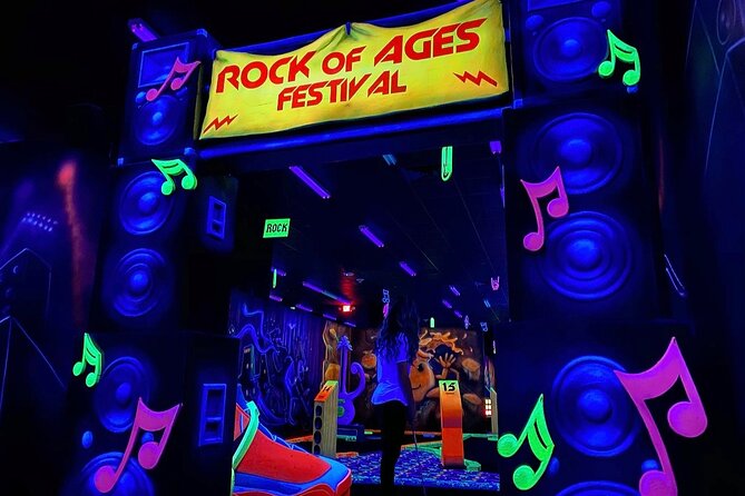 Ticket for the Mall of America Rock of Ages Blacklight Mini Golf - Key Points