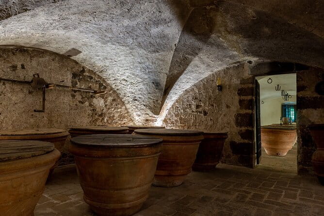Tour of 900year old secret cellars + tasting of 3 wines and bread with EVO oil - Covid-19 Safety Measures and Group Size