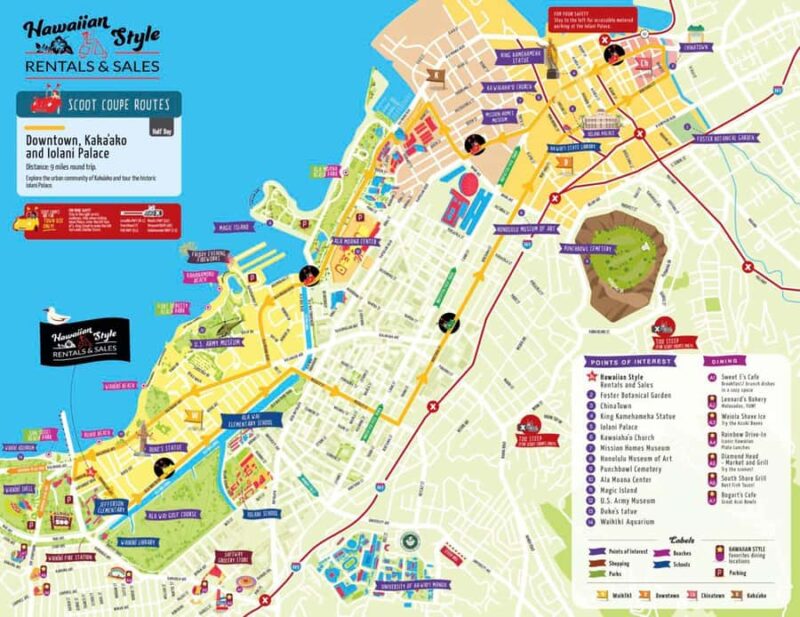 Uluniu Ave: Waikiki Scoot Coupe Rental, Downtown & Kaka'ako - Starting the Honolulu Scoot Coupes Adventure