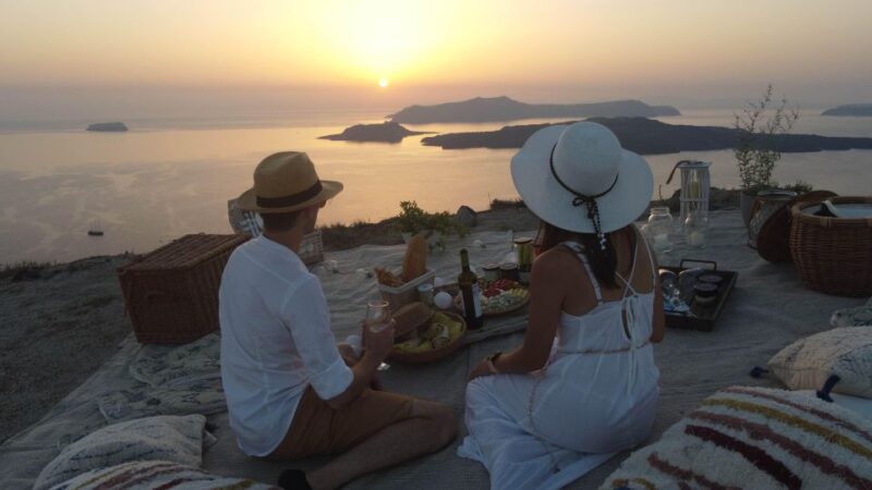 Uncrowded Santorini Sunset PicNic - Greek Food and Local Wines at Sunset